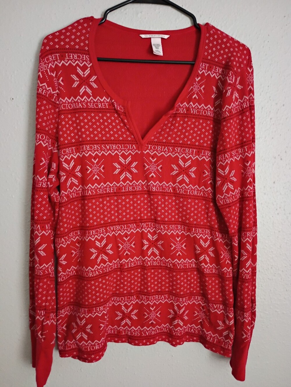 Victoria Secret Red Festive thermal Pajama Top- Large